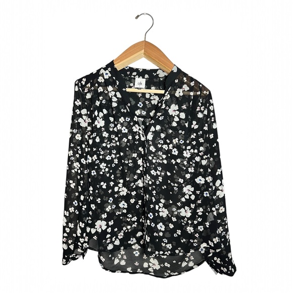 Cabi Delight Blouse Sheer Long sleeve Button Up Women's Small #6079 Black/White - Picture 3 of 8